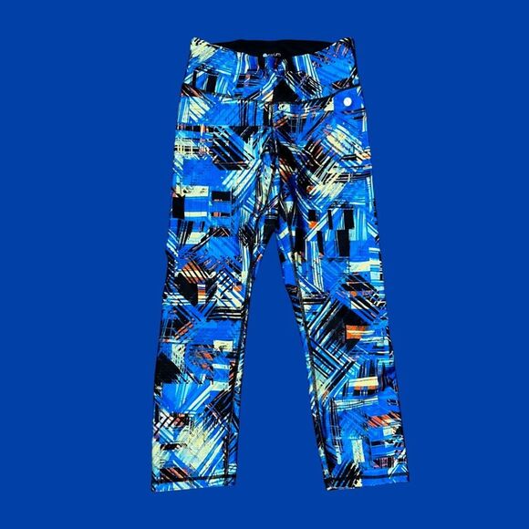 Caelum Blue Abstract Pattern Capri Workout Pants XS A1 - Picture 4 of 4